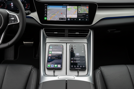 Wireless CarPlay vs Android Auto comparison on car dashboard 2026