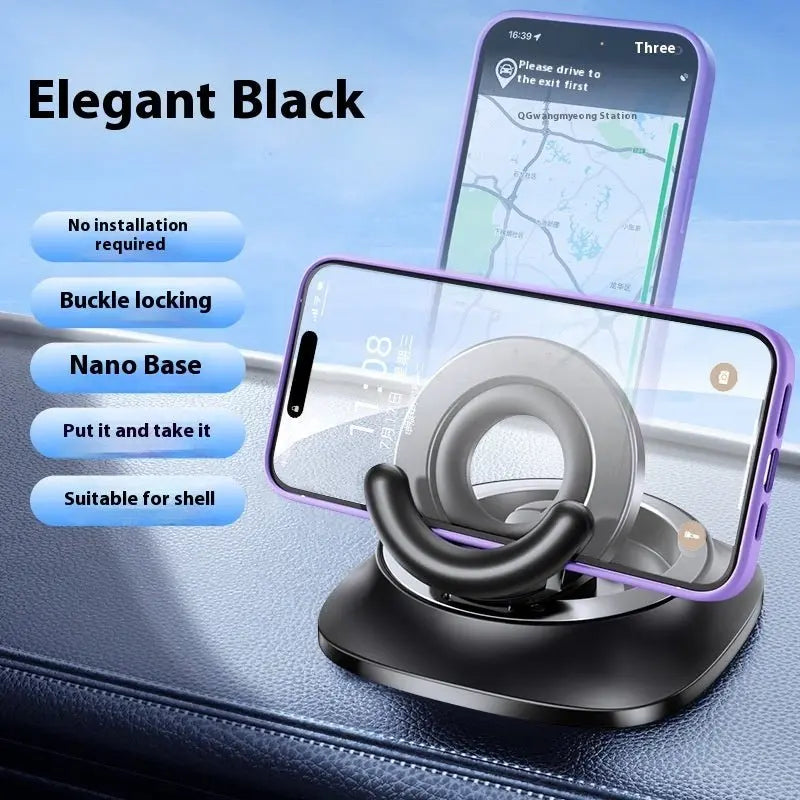 Homniva magnetic car phone holder Elegant Black with buckle locking nano base on car dashboard