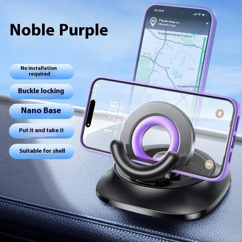 Homniva magnetic car phone holder Noble Purple ring mount holding iPhone with navigation on dashboard