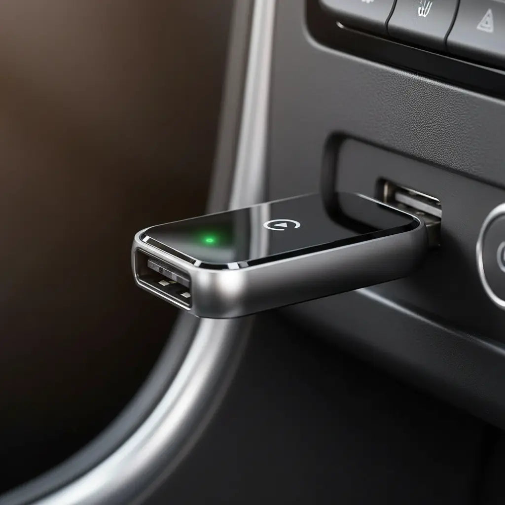 Wireless CarPlay adapter in premium car center console