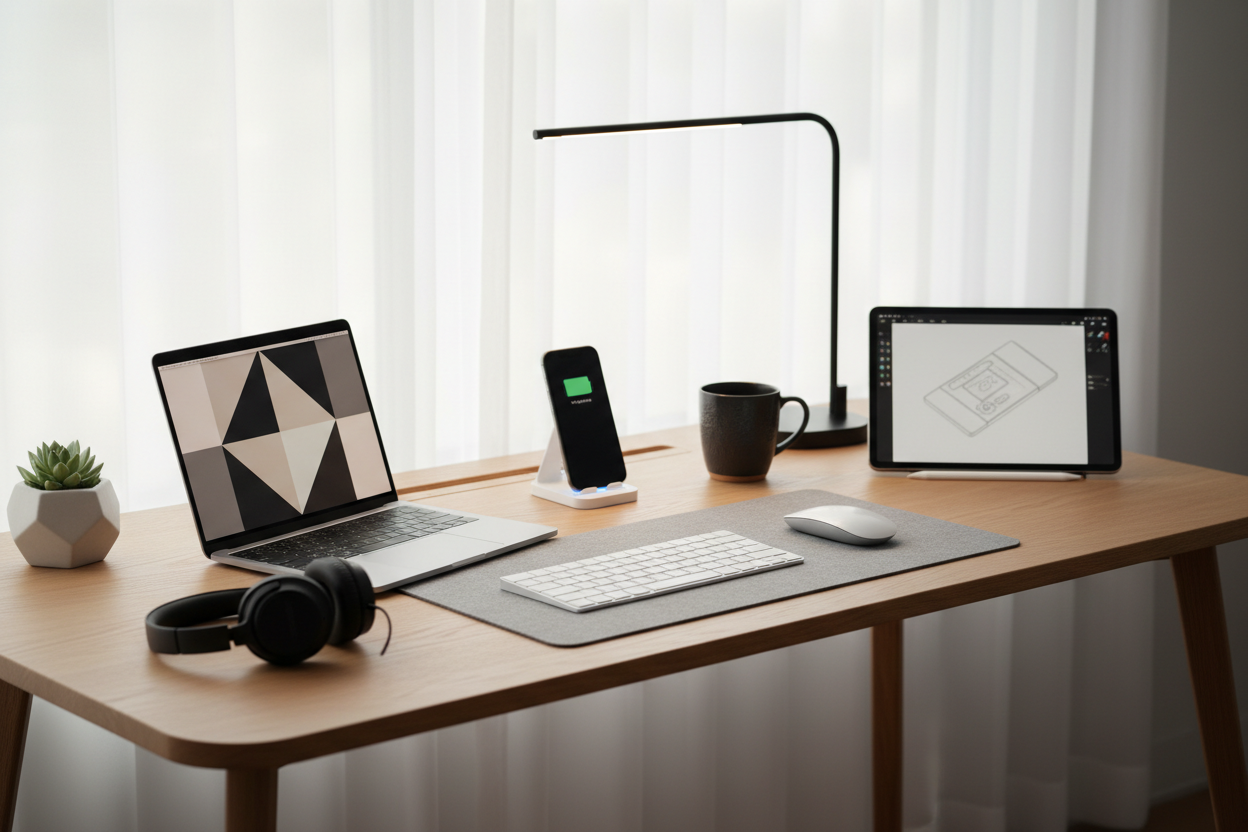 Modern desk with gadgets